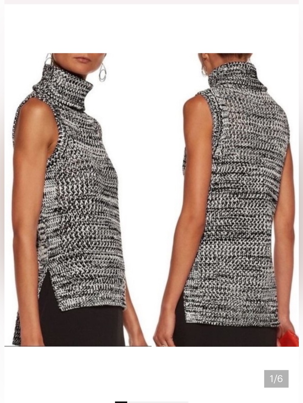 Derek Lam Black & White Marled Sleeveless Turtleneck Sweater